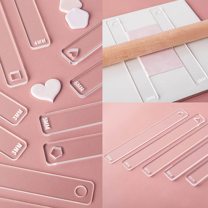 소프트 도자기 폴리머 클레이 두께 눈금자 아크릴 롤러 가이드 레일, DIY INS 귀걸이, 쥬얼리 펜던트 제작 도구, 2mm, 3mm, 4mm, 5mm, 6mm