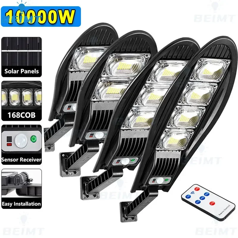 10000W Upgraded 168LED Solar Street Light Outdoor Waterproof LED for Garden Wall Adjustable Angle Solar Lamp Built-in 10000mAH