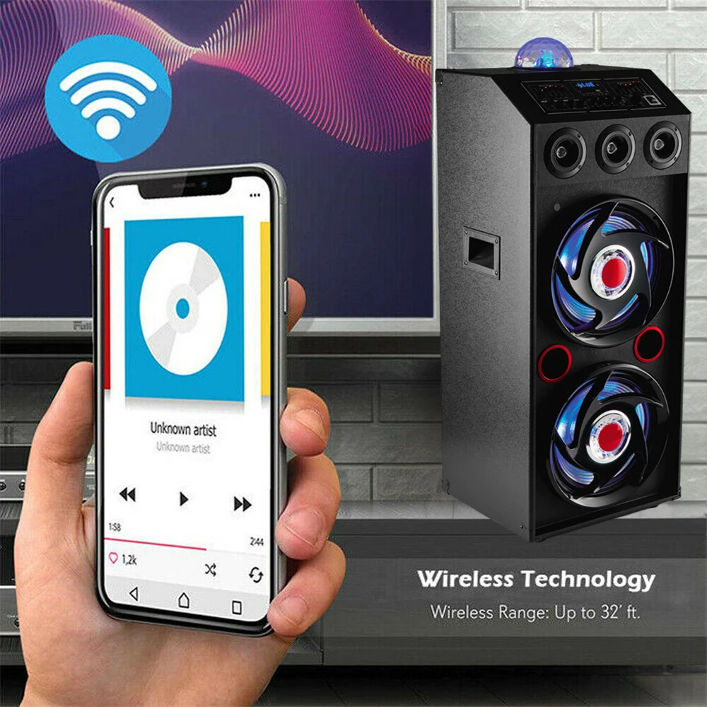 5000W Portable Bluetooth Party Speaker DJ Karaoke Heavy Bass Rechargeable Sound System Led Light Dual 12" Subwoffer 3