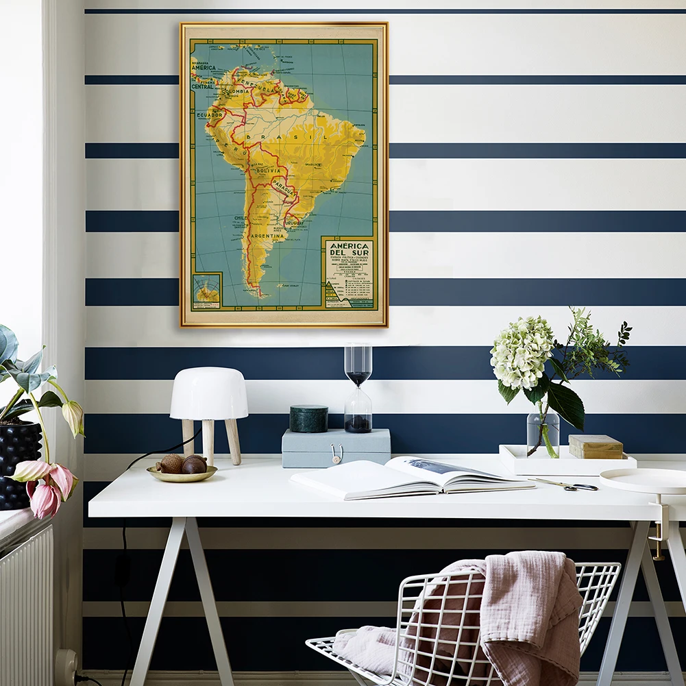 42*59cm The Vintage South America Map In Spanish Wall Art Poster Spray Canvas Painting School Supplies Living Room Home Decor