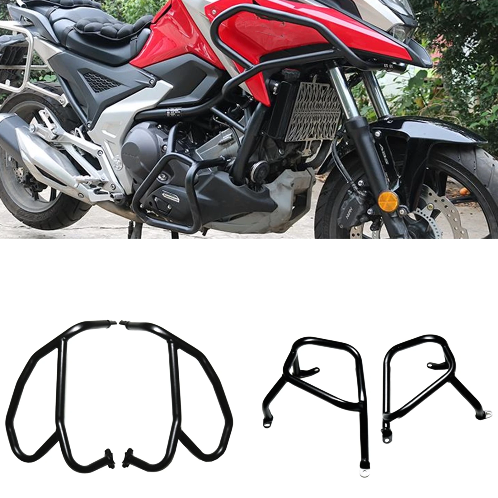 

For Honda NC750X 2021 2022 2023 4pcs/set Motorcycle Engine Upper+Lower Guard Crash Bar Protector Kit Bracket