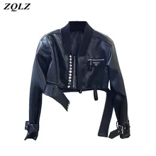 

ZQLZ Faux Leather Jacket Women Spring Autumn Short Pu Moto Biker Outerwear Female Casual Zipper Soft Solid Leather Coat Femme