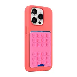 Compact Silicone Suction Cup Phone Wallet & Mount with Strong Grip (Pink)
