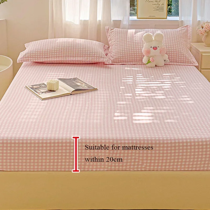 Nuovo set di lenzuola con angoli con motivo a griglia ultrasottile, in cotone lavato, delicato sulla pelle, copertura antipolvere, morbido e traspirante, per la casa 6