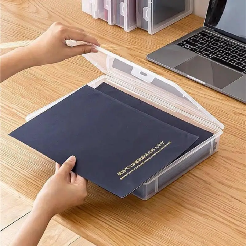 Plastic Document Storage Container Large Capacity Transparent A4/A5 Flie Paper Organizer Box Office Desktop Accessories