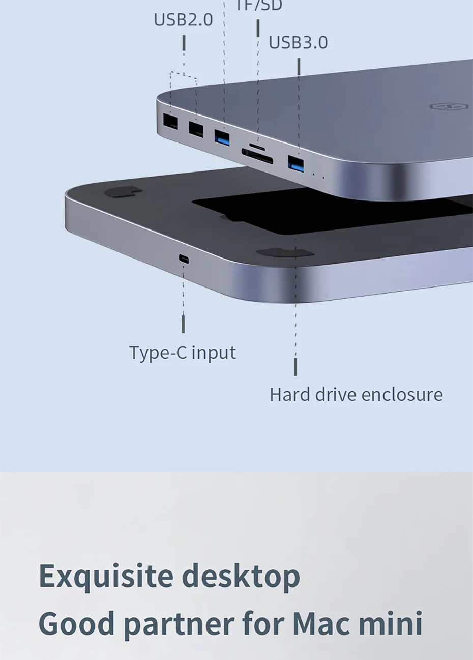 cubo do usb de habilis com cerco do disco rígido estação de encaixe para mac mini com sata nvme ssd caso dp