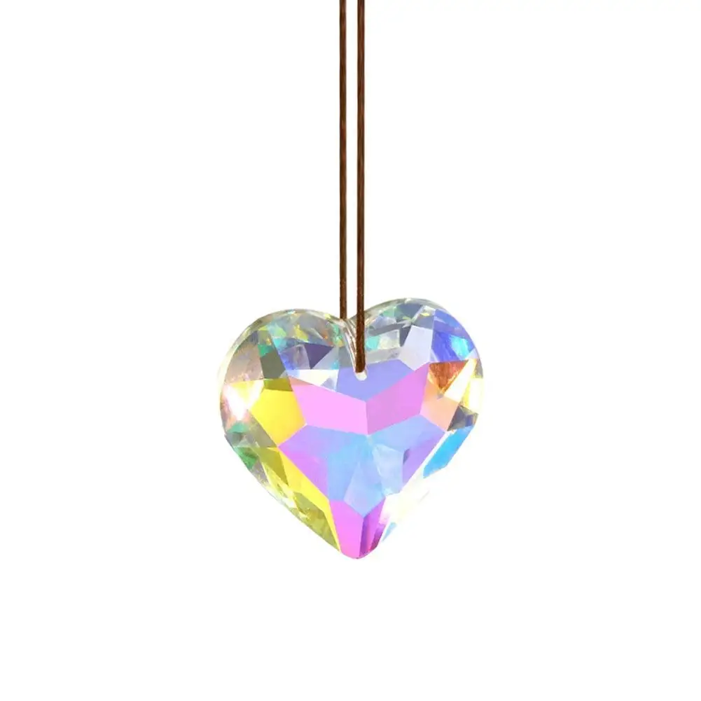 Polish AB Color Love Heart Glass Crystal Faceted Prism Chandelier Lamp Dangle Rainbow Sun Catcher Streamer Jewelry Pendant Decor