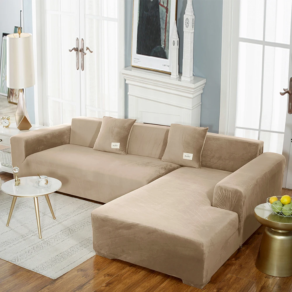 Velvet Sofa Cover Luxury L Shape Sofas Cover Plain Color Corner Sofa Covers Armchair Anti-dust Elastic Slipcover Pet Friendly 2
