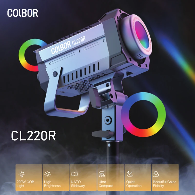 

COLBOR CL220R RGB Video Light 220W Photo Studio Photography Lighting Kit RGB Led Light 2700K-6500K Outdoor Shooting Lamp