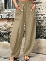 Plus Size Women's Cotton-Linen Harem Trousers Retro Loose-Fit Casual Trousers Elasticated Waistband Workwear Wide-Leg Trousers - Image 6