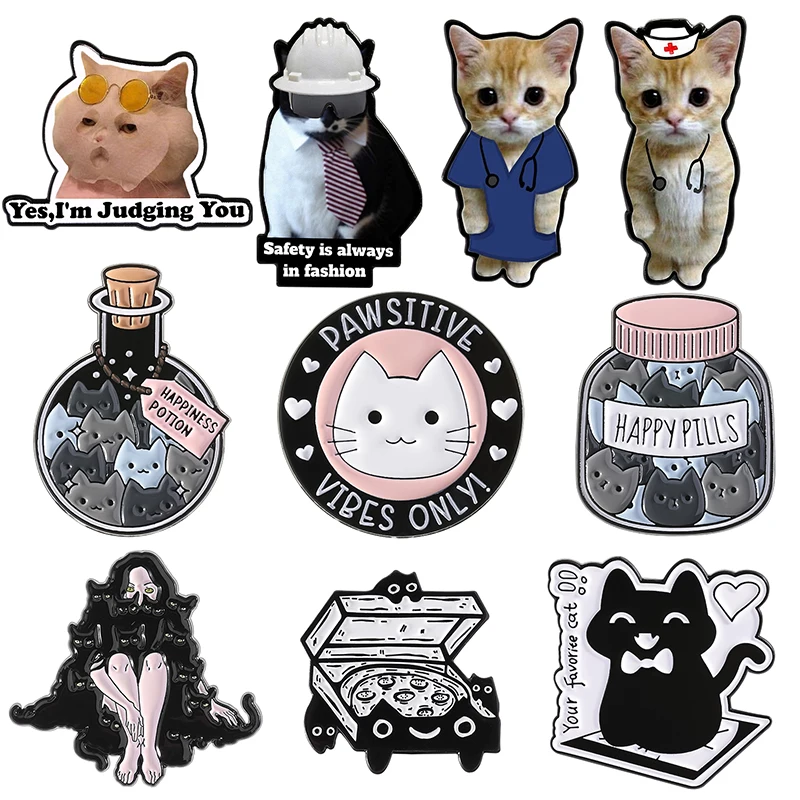 Pawsitive Vibes Nur Emaille Pins Katze Dame Glück Trank Abzeichen Lustige Tier Memes Revers Broschen Schmuck Für Freunde
