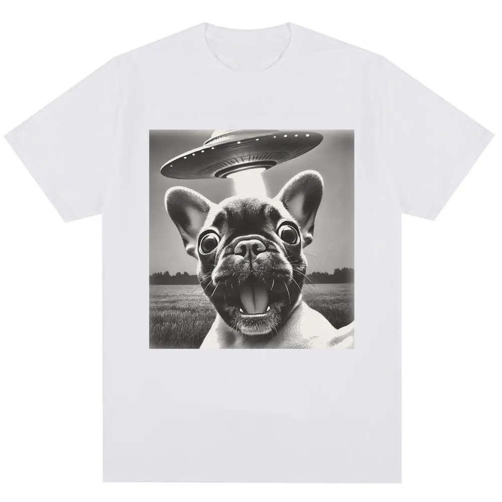 French Bulldog UFO Meme Vintage Graphic Oversized Cotton T-Shirt