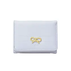 Chic Bow - Accent Tri - Fold Wallet for Women & Girls - Stylish Aesthetic Card Holder & Coin Pouch (Blue)