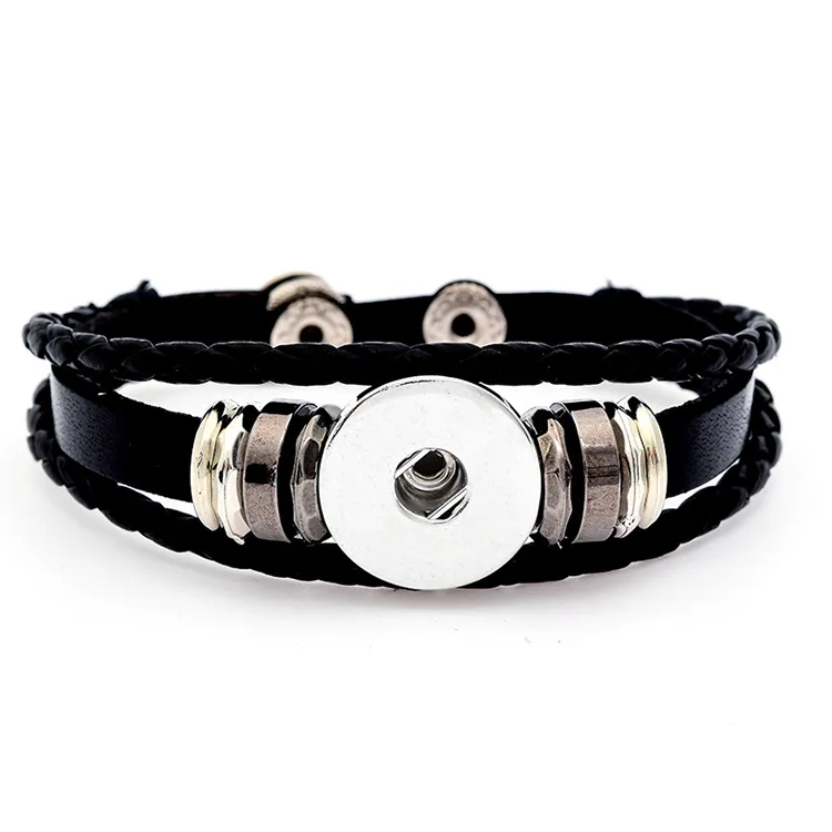 12pcs Leather Snap Button Bracelet Handmade Brown Black PU Leather Snap Bracelet for Women Men Fit DIY 18mm Snap Buttons Jew