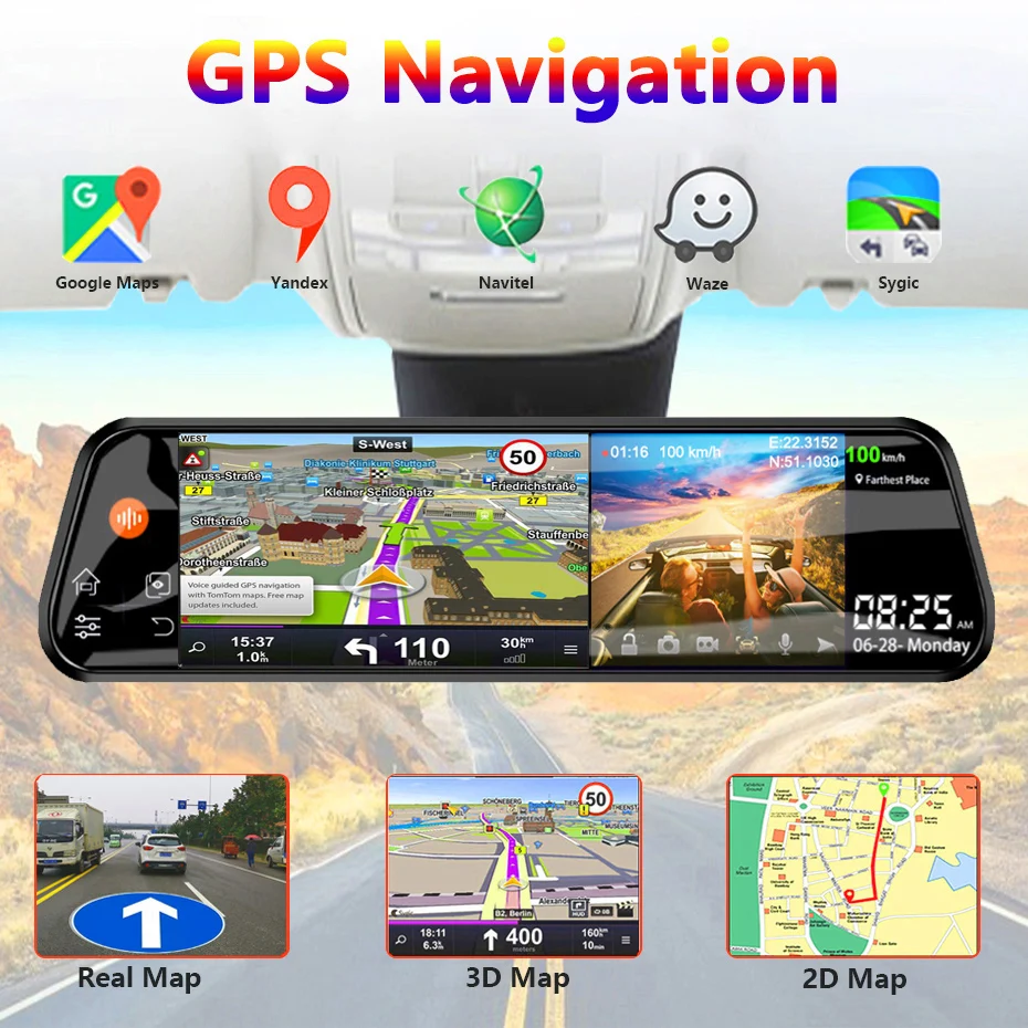 WHEXUNE ڵ ̷  ķ, 4G LTE ȵ̵ 8.1, GPS,   , ADAS ̼, HD 1080P  ī޶ DVR, 10 ġ
