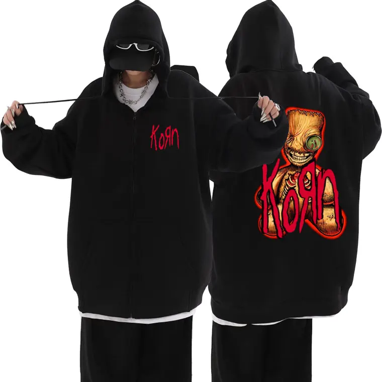 Classic Rock Band Korn Issues Music Album Cover Zipper Hoodie Men Women Gothic Casual Zip Up Jacket Vintage Male Fleece Hoodies