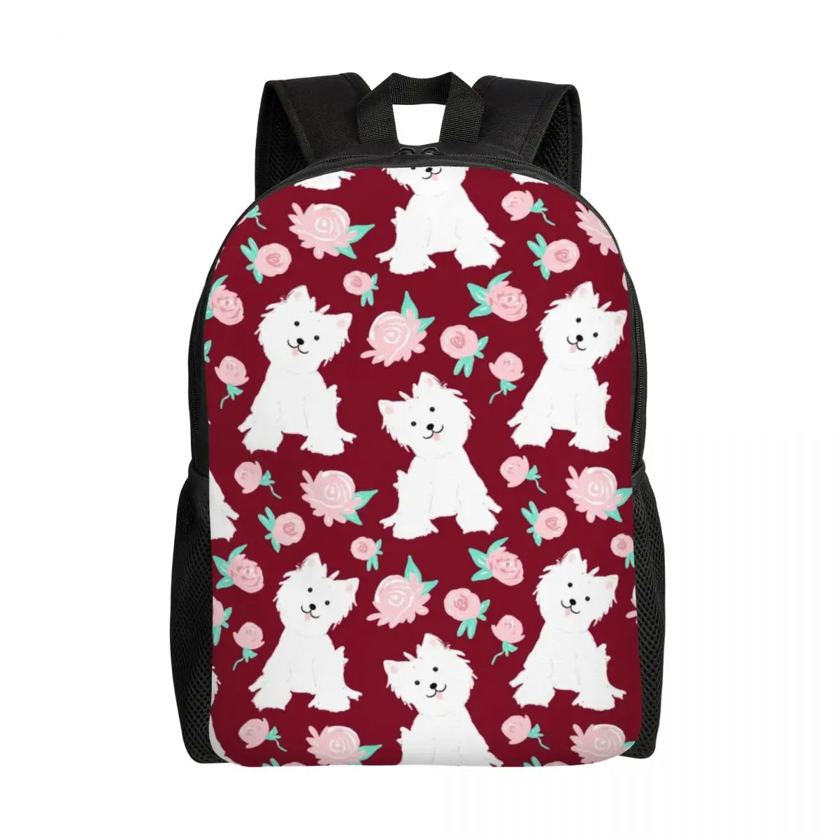 

Westie Dogs And Rose Flowers Backpack College School Students Bookbag Fits 15 Inch Laptop West Highland White Terrier Puppy Bags