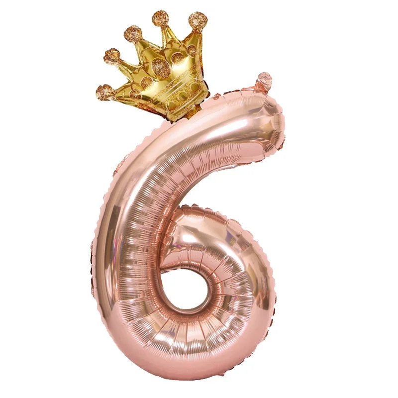 Rose Gold Crown Digital Balloon Set - 32 Inch Number Foil Birthday Decoration