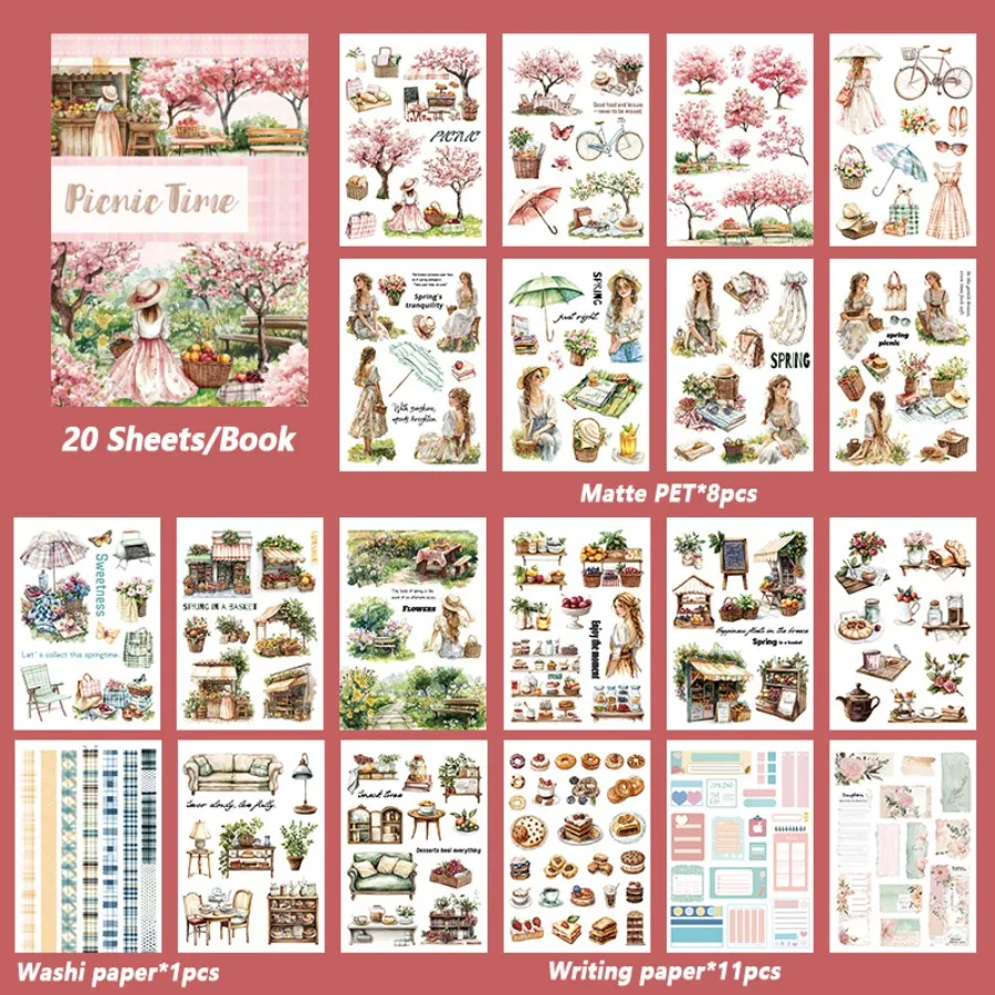 20-Sheet Waterproof Star Fantasy Sticker Set: Large Washi PET Star Cat Designs