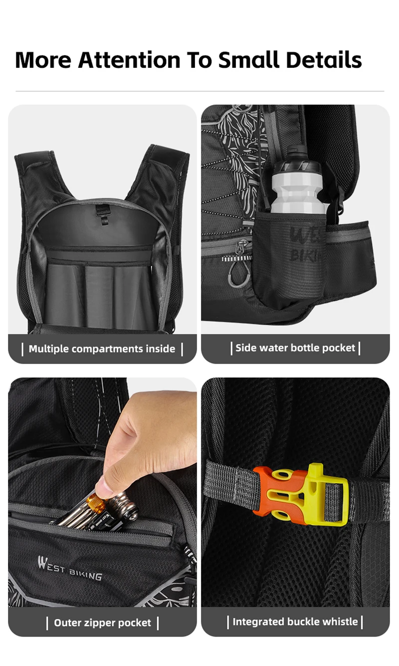 WEST BIKING 16L Fahrradrucksack mit Helmablage Reflektierender Outdoor-Sport-Wander-Kletter-Rucksack mit Trinksystem Fahrradtasche – Detail 15