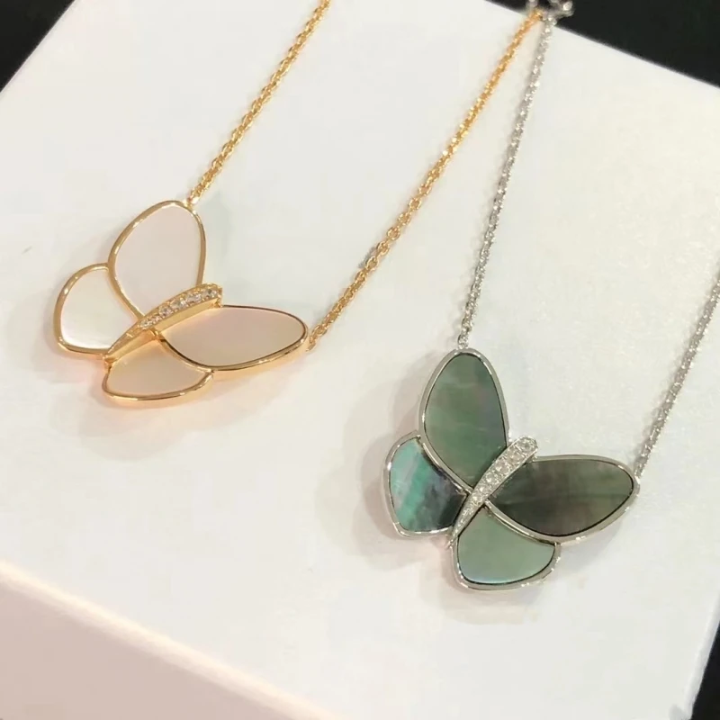 

European and American Premium Grey White Beimu Butterfly Necklace 925 Silver Plated Women's Fashion Brand Jewelry Gift