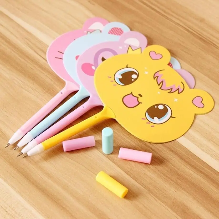 5 Pcs Cute Animal Fans Shape Ball Point Pen Ballpen Kids Students Prize Present School Supplies