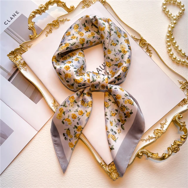 Silk Square Scarf Women Satin Bandana Print  Scarves Head Band Fashion Lady Hair Shawl and Wrap Female Neckerchief Hijab 2022 FJ569-3