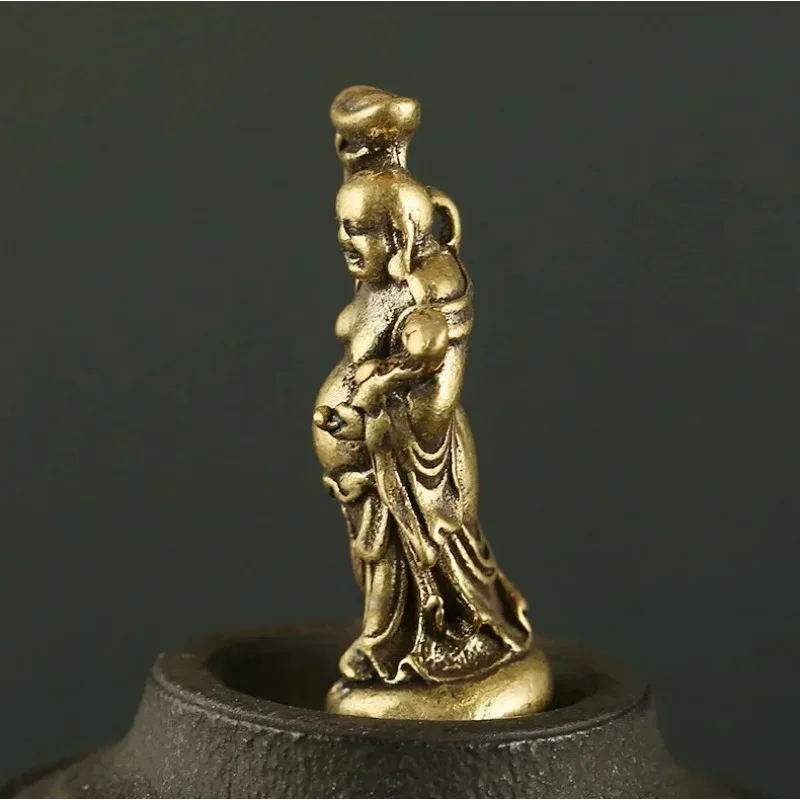 Retro Copper Maitreya Figurines Mini Copper Small Statue Decor Suitable Home Office Desktop Decor Creative Statuary Handicrafts