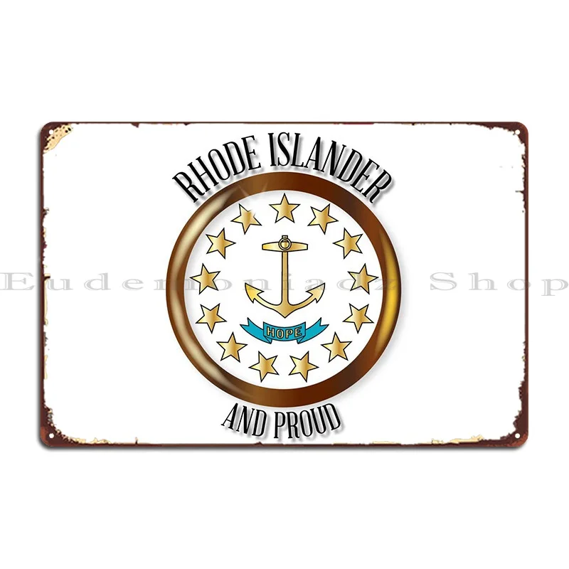 Rhode Island Proud Flag Metal Sign Cinema Garage Decoration Bar Designs Wall Murale Tin Sign Poster