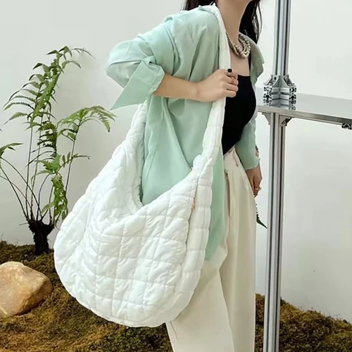 여성용 주름 패딩 토트백, 빅사이즈 핸드백, 패션 숄더백, 크로스백, 언더암 백 지갑, 고품질 7