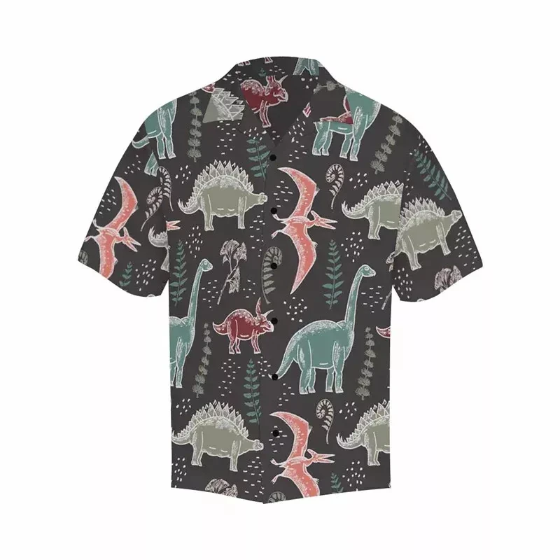 thumbnail image 1 of Nuevas camisas hawaianas de estilo de dibujos animados, camisa de manga corta con estampado 3D de dinosaurio de anime de gran tamaño para hombres, ropa Y2k, blusas Harajuku, 1 of 5