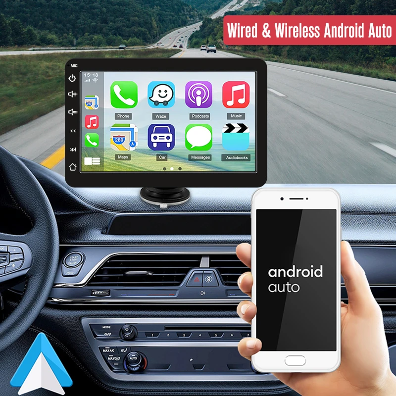7 Pollici Autoradio Lettore Video Multimediale Touch Screen Wireless Apple Carplay Tablet Android Stereo Bluetooth Navigation