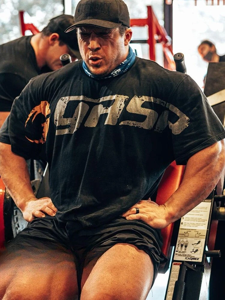 New GYM Large Size Loose Short Sleeve Cotton Fitness Fat Man Exercise Muscle Tough Man Five Cuff Training Weight Training Tshirt
