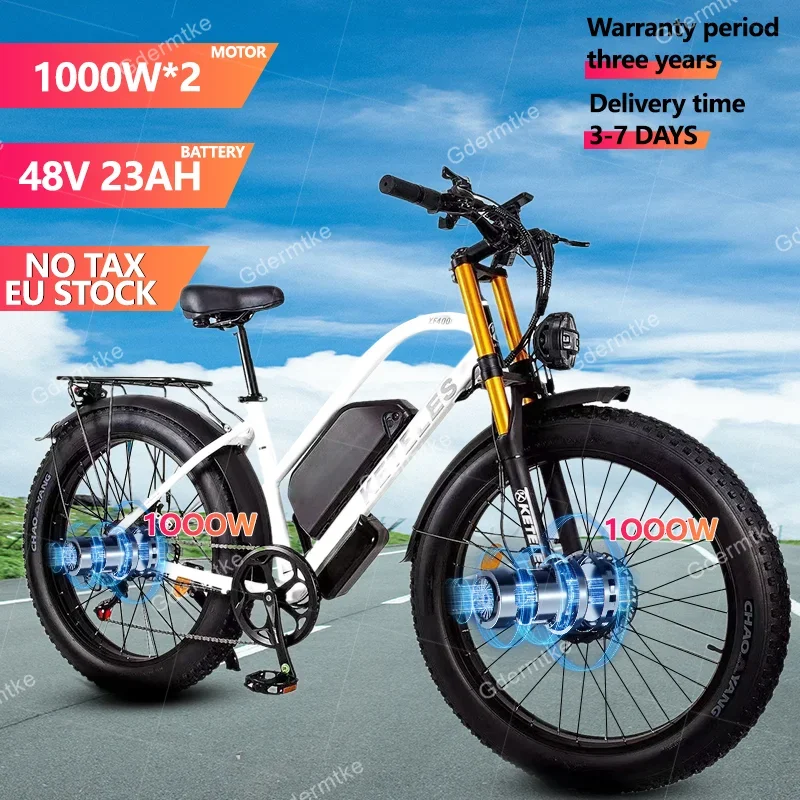 Eu Stock Keteles Xf4000 Bicicletta Elettrica 2000W Doppio Motore 48V 23Ah Batteria Freno Idraulico Ebike 26 Pollici Fatbike Bici Elettrica