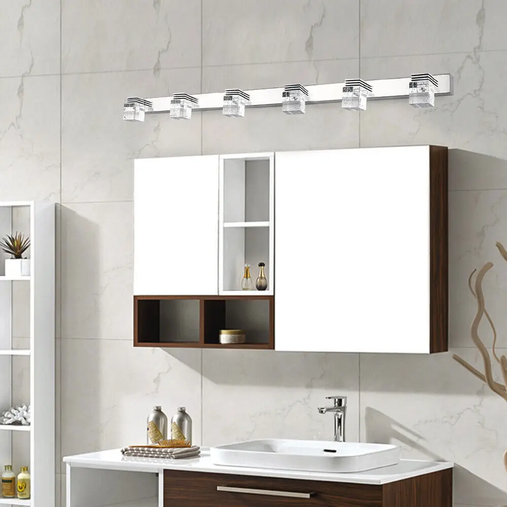 

6 Heads 18w Sliver Led Toilet Mirror Front Light Bedroomity Crystal Living Room Bathroom Van Wall Lamp 6000-6400k