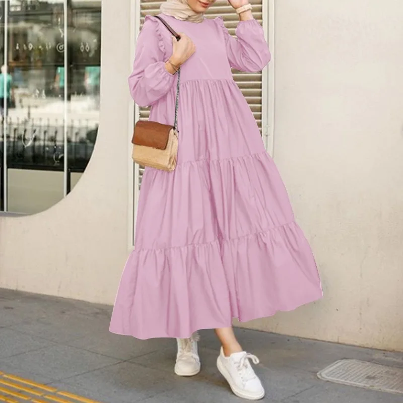 2023 Muslim Abayat Dress Retro Round Neck Long Sleeve Abayas for Women Spring and Autumn Leisure Women's Dress