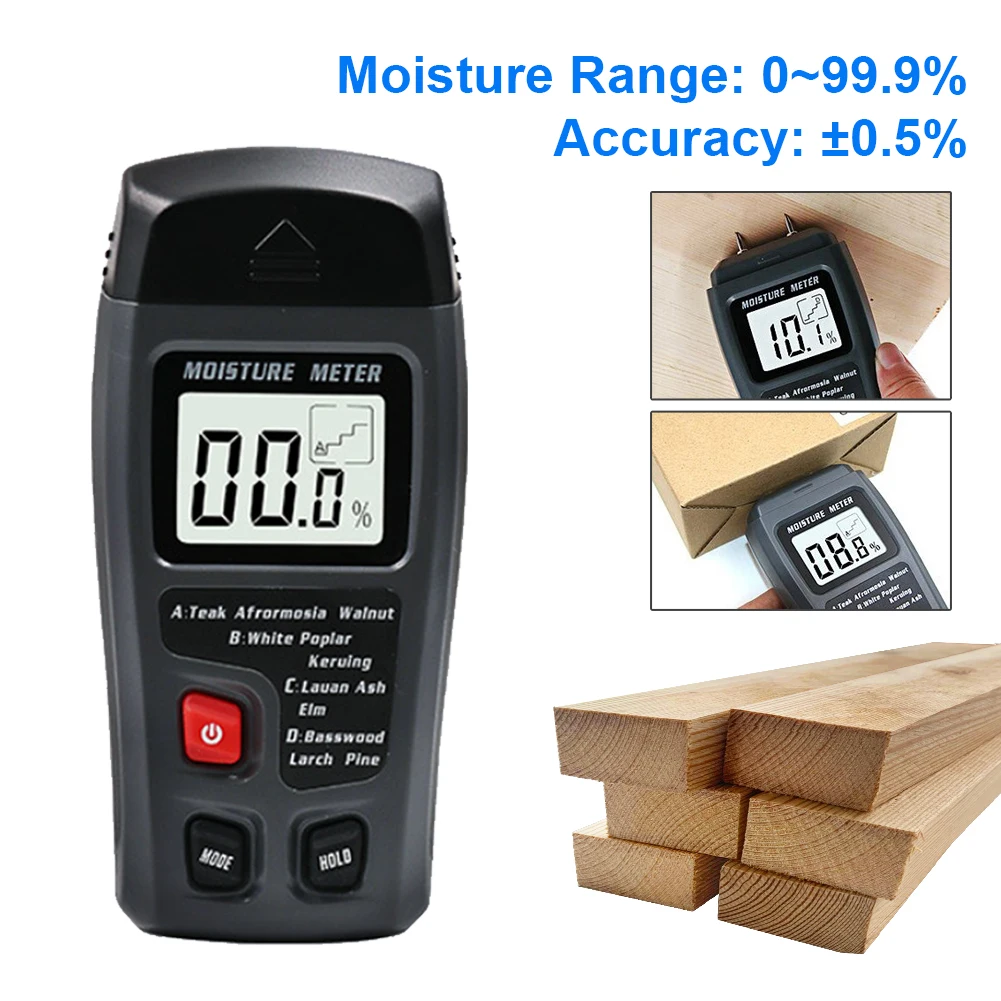 

High Accurate 0-99.9% Two Pins Digital Wood Moisture Meter Wood Humidity Teste Hygrometer Timber Damp Detector Large LCD Display