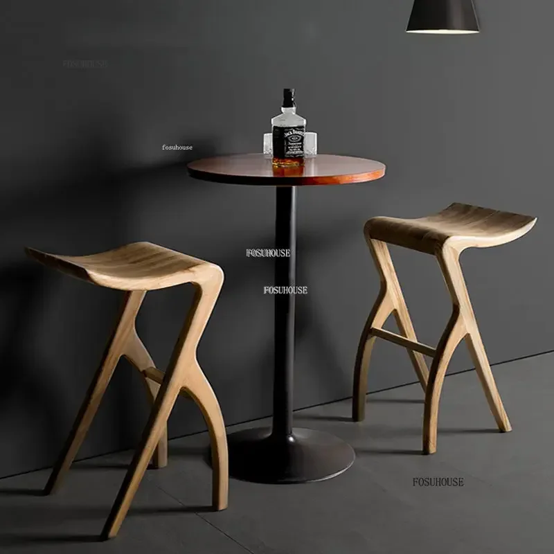 Nordic Creative Bar Chairs Modern Bar Furniture Luxury Front Desk High Stool Home cafe Casual Solid Wood Chair B