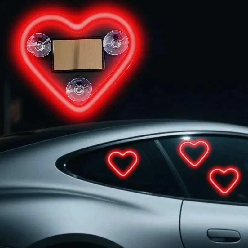Solar Car LED Window Decoration Heart Neon Light Auto Interior Ambient Atmosphere Lamp Ideal Gift for Girls Women