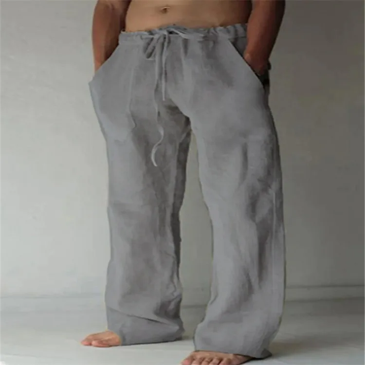Casual Men's Cotton Linen Pants Fashion Solid Pocket Drawstring Baggy Trousers Comfort Loose Wide Leg Pant Streetwear Sweatpants wide leg pants