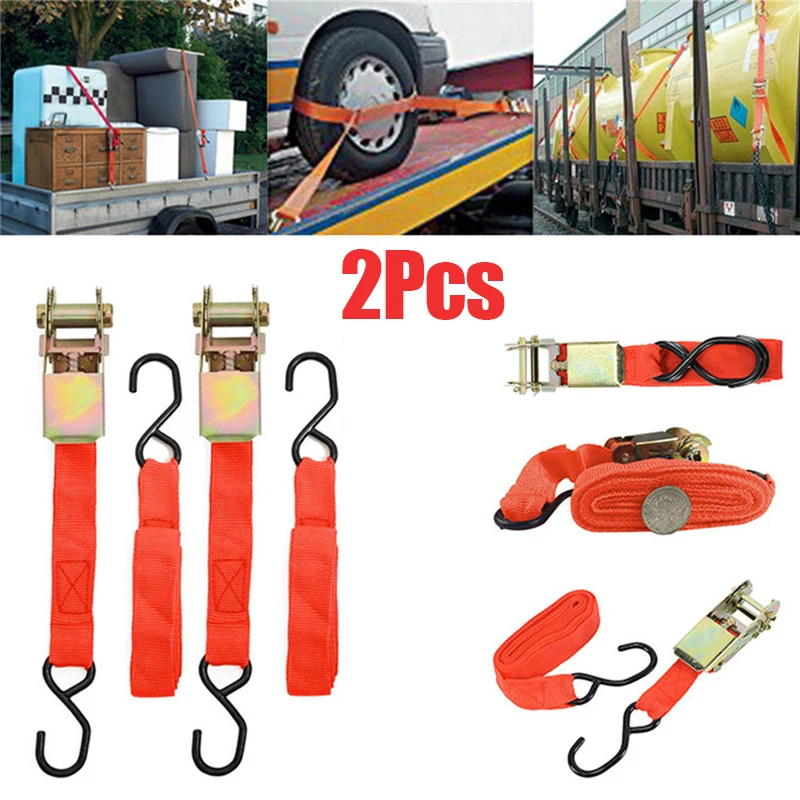 Heavy Duty Ratchet Tie-Down Belt Cargo Strap 2Pcs 4.5M With Double Hook Car Motorcycle Bike Strong Ratchet Belt Rope Tensioner