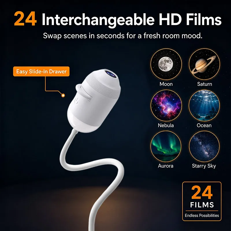 Proiettore Intelligente Galassia Oceano 360° Regolabile, Luce Notturna Olografica Stellata, Lampada Atmosfera per Camera da Letto, Auto, Casa, Regalo - immagine 3