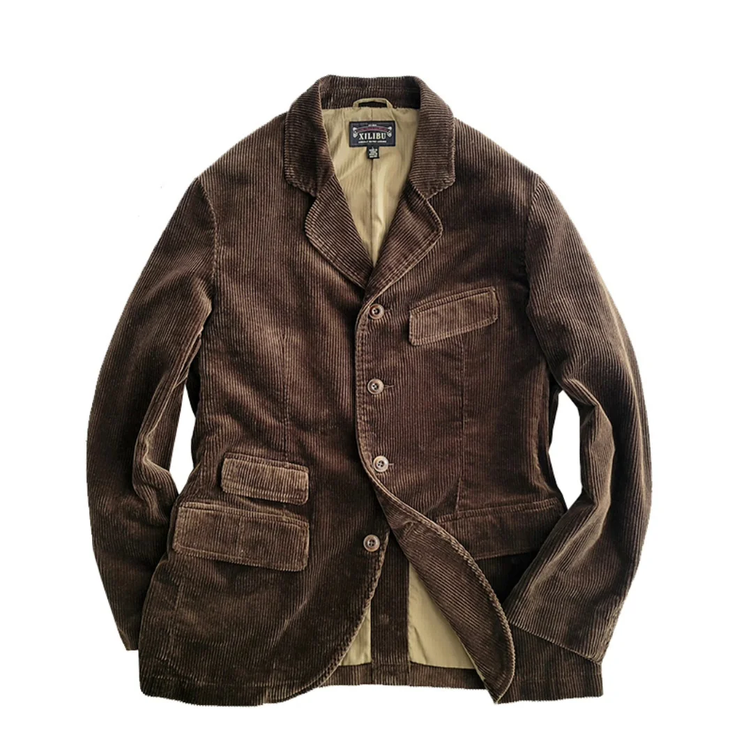 

Men's Suit Blazer Corduroy Multi-pockets Gentlemen Smart Business America Vintage Jackets