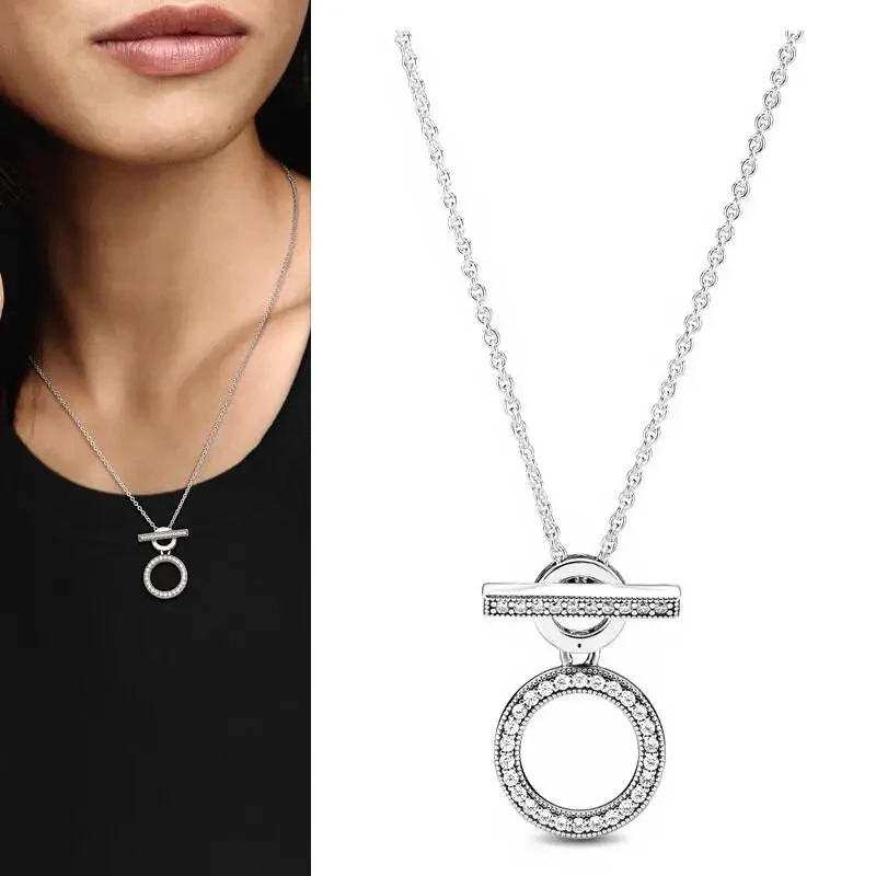New Women's Necklace Colorful Heart Logo Ice Crystal Circle Necklace% 925 Silver DIY Charming Jewelry Gift Fashion Light Luxury