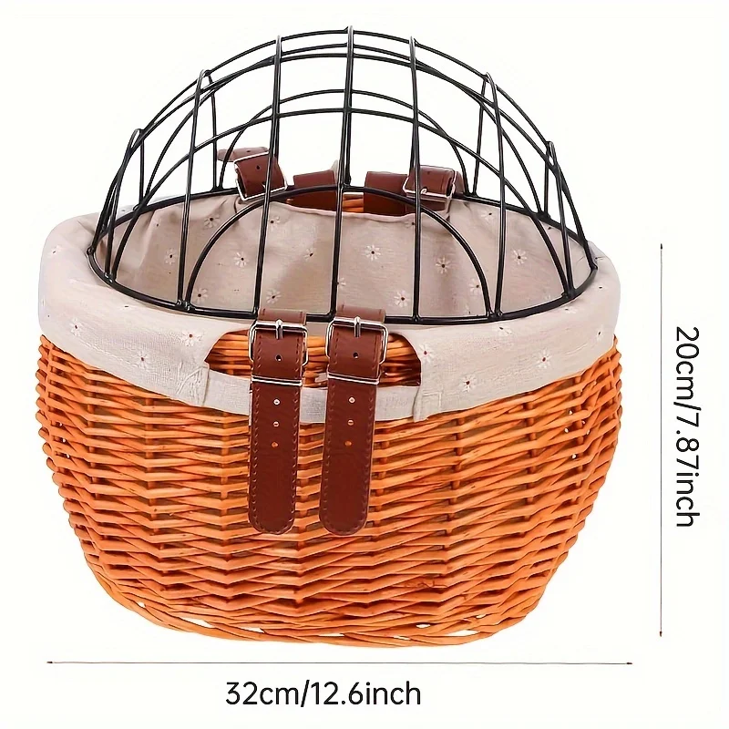 Baisher Woven Rattan Bike Basket with Lid Durable Acrylic Fiber Pet-Friendly Front Carrier for Dogs & Cats