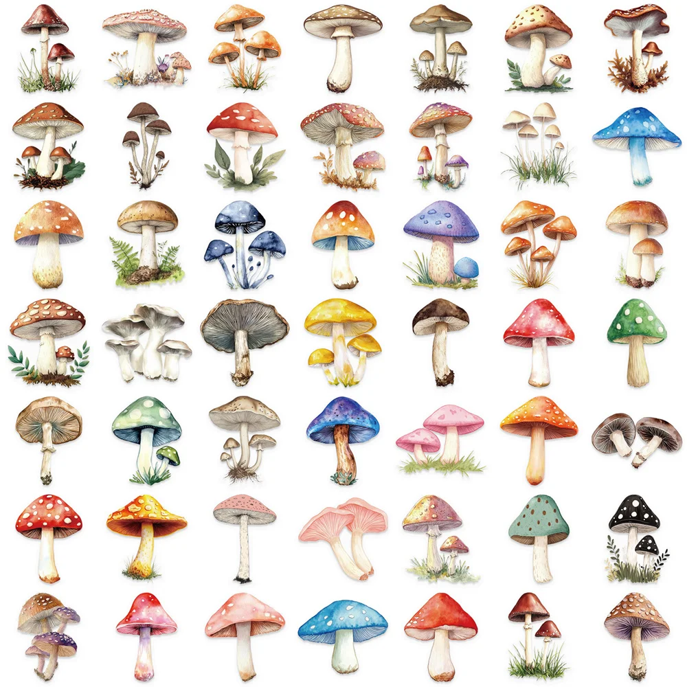 50pcs Waterproof Transparent PET Cartoon Mushroom Stickers For Scrapbook Phone Case Guitar DIY Craft Supplies Sticker Vintage