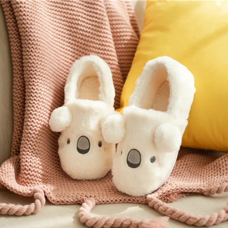 Autumn Winter Cartoon Cotton Slippers Women's Cute Koala Bag Heel Thick-Soled Home Shoes Non-Slip Indoor Plush Female slippers