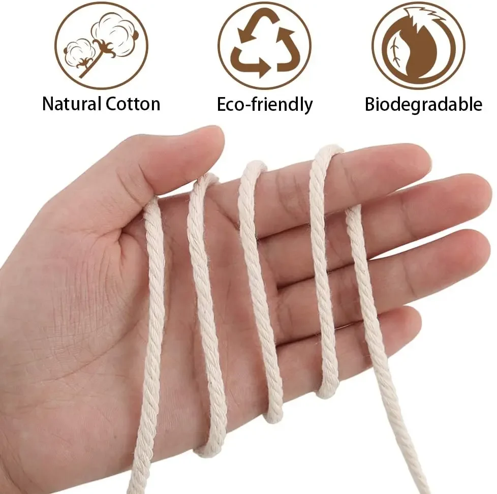 1/2/3/4/5/6/8/10mm Macrame Cord Natural Cotton Cord Twisted String For DIY Craft Knitting Making Plant Hangers Wall Hangings nylon cord leather cord cotton rope macrame cord waxed cord satin cord faux suede cord silk cord packaging cord pvc cord