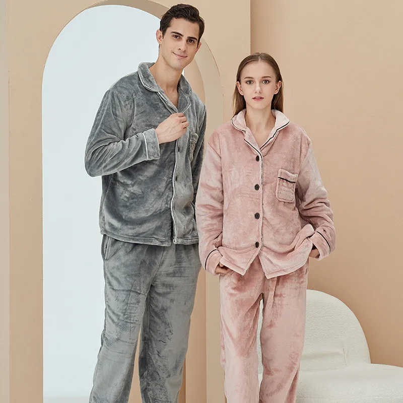 

Фланелевый Пижамный комплект для женщин и мужчин, зимняя Корейская одежда для сна, домашняя одежда, утепленный мягкий Пижамный костюм, домашняя одежда, свободная одежда для пар