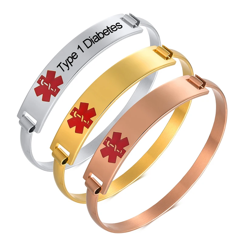Free Personalized Medical Alert ID Bangle Bracelet for Women, Customzied  Engraved Emergency Bracelet Diabetes Epilepsy